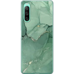Sony Xperia 10 IV Transparent Mobilskal Grön Marmor
