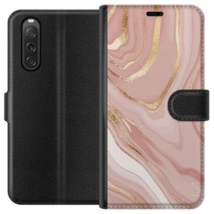 Sony Xperia 10 V Svart Plånboksfodral Ljusrosa marmor