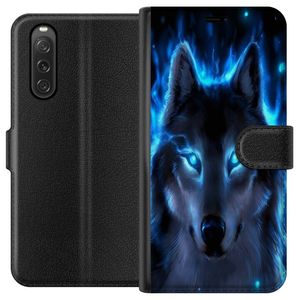 Sony Xperia 10 V Svart Plånboksfodral Blå Varg