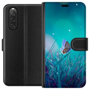 Sony Xperia 10 V Svart Plånboksfodral Blå fjäril