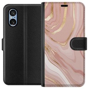 Sony Xperia 10 VI Svart Plånboksfodral Ljusrosa marmor