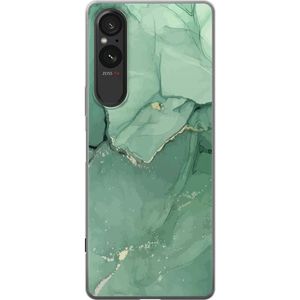 Sony Xperia 10 VI Transparent Mobilskal Grön Marmor