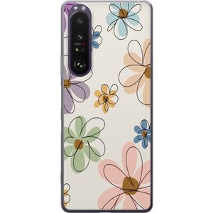 Sony Xperia 1 III Transparent Mobilskal Tecknade Blommor