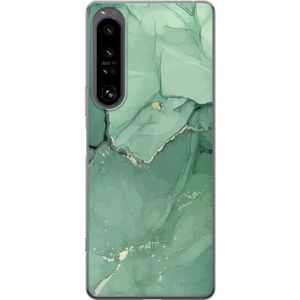 Sony Xperia 1 IV Transparent Mobilskal Grön Marmor