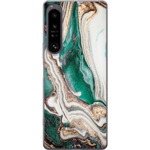 Sony Xperia 1 IV Transparent Mobilskal Grön / Guld marmor