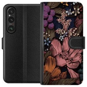 Sony Xperia 1 V Svart Plånboksfodral Tecknade blommor