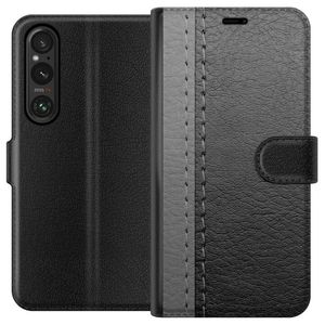 Sony Xperia 1 V Svart Plånboksfodral Grått Fake Läder