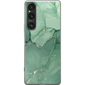 Sony Xperia 1 V Transparent Mobilskal Grön Marmor