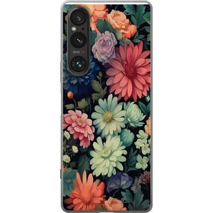 Sony Xperia 1 V Transparent Mobilskal Färglada blommor