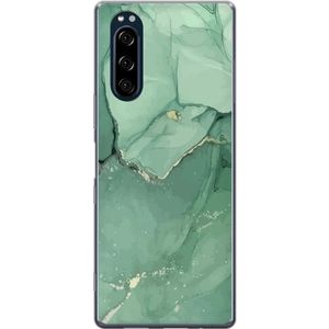 Sony Xperia 5 Transparent Mobilskal Grön Marmor