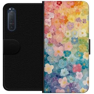 Sony Xperia 5 II Svart Plånboksfodral Miniatyrblommor