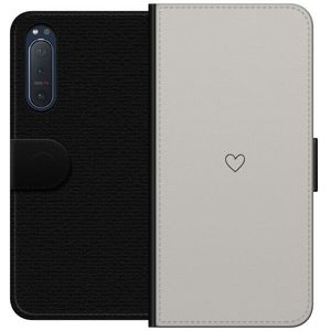 Sony Xperia 5 II Svart Plånboksfodral Grått hjärta
