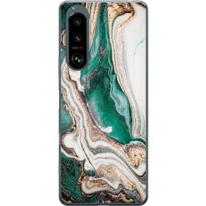 Sony Xperia 5 III Transparent Mobilskal Grön / Guld marmor