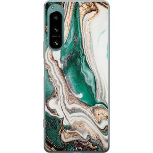 Sony Xperia 5 IV Transparent Mobilskal Grön / Guld marmor
