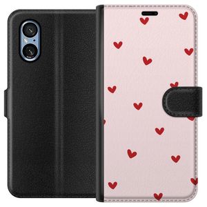 Sony Xperia 5 V Svart Plånboksfodral Små Hjärtan
