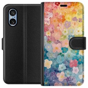 Sony Xperia 5 V Svart Plånboksfodral Miniatyrblommor