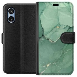 Sony Xperia 5 V Svart Plånboksfodral Grön Marmor