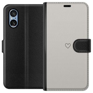 Sony Xperia 5 V Svart Plånboksfodral Grått hjärta