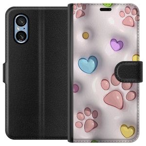 Sony Xperia 5 V Svart Plånboksfodral Fluffiga Tassar