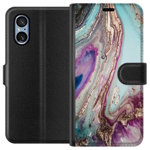Sony Xperia 5 V Svart Plånboksfodral Lila marmor