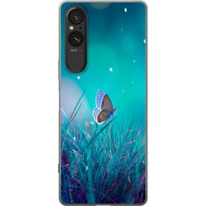 Sony Xperia 5 V Transparent Mobilskal Blå fjäril