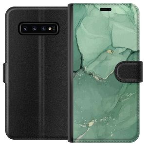 Samsung Galaxy S10 Sort Tegnebogsetui Grön Marmor