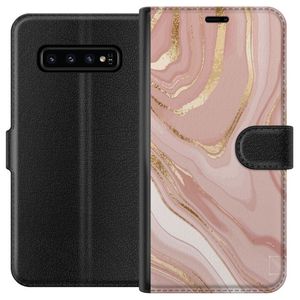 Samsung Galaxy S10 Svart Plånboksfodral Ljusrosa marmor