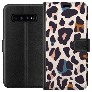 Samsung Galaxy S10 Svart Plånboksfodral Leopardmönster