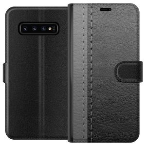 Samsung Galaxy S10 Svart Plånboksfodral Grått Fake Läder
