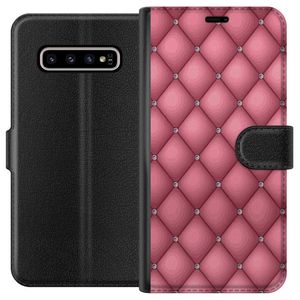 Samsung Galaxy S10+ Sort Lommebokdeksel Exklusivt Rosa Mönster