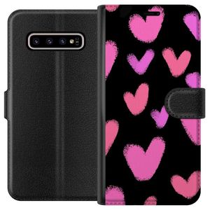 Samsung Galaxy S10+ Sort Lommebokdeksel Hjärtan Stora