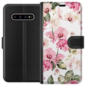 Samsung Galaxy S10+ Musta Lompakkokotelo Rosa blommor