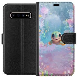 Samsung Galaxy S10+ Svart Plånboksfodral Glad Sköldpadda