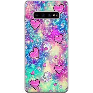 Samsung Galaxy S10+ Transparent Mobilskal Enhörning och hjärtan