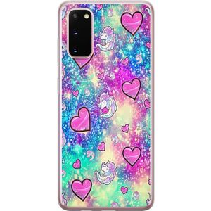Samsung Galaxy S20 Transparent Mobilskal Enhörning och hjärtan