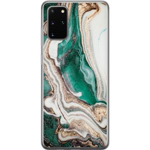 Samsung Galaxy S20+ Transparent Mobilskal Grön / Guld marmor