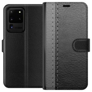 Samsung Galaxy S20 Ultra Svart Plånboksfodral Grått Fake Läder