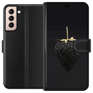 Samsung Galaxy S21 Svart Plånboksfodral Exklusiv Jordgubbe