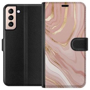 Samsung Galaxy S21 Svart Plånboksfodral Ljusrosa marmor