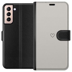 Samsung Galaxy S21 Svart Plånboksfodral Grått hjärta