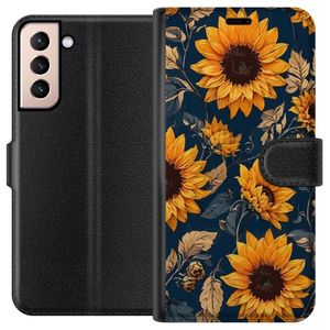 Samsung Galaxy S21 Svart Plånboksfodral Solrosor