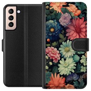 Samsung Galaxy S21 Svart Plånboksfodral Färglada blommor