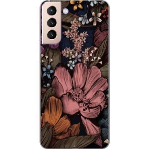 Samsung Galaxy S21 Transparent Mobilskal Tecknade blommor