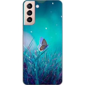 Samsung Galaxy S21 Transparent Mobilskal Blå fjäril