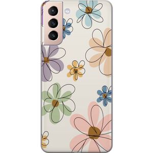 Samsung Galaxy S21 Transparent Mobilskal Tecknade Blommor