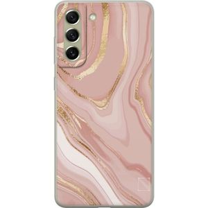 Samsung Galaxy S21 FE 5G Transparent Mobilskal Ljusrosa marmor