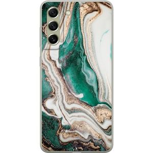 Samsung Galaxy S21 FE 5G Gennemsigtigt Telefoncover Grön / Guld marmor
