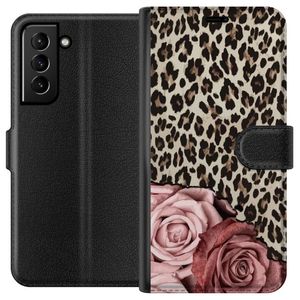 Samsung Galaxy S21+ 5G Svart Plånboksfodral Leopardrosor