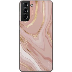 Samsung Galaxy S21+ 5G Transparent Mobilskal Ljusrosa marmor