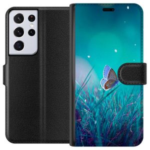 Samsung Galaxy S21 Ultra 5G Sort Lommebokdeksel Blå fjäril